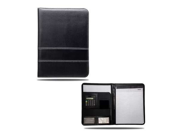 Attache black leatherette folder portfolio with inbuilt calculator