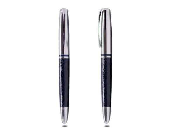 Viper blue colour leather finish snake skin metal ball pen with silver chrome body for corporate giftings