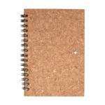 Eco cork spiral binded single lined A6 notebook with a black eco friendly pen made out of cork for corporate gift in Dubai