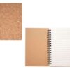 Eco cork spiral binded single lined A6 notebook with a black eco friendly pen made out of cork for corporate gift in Dubai