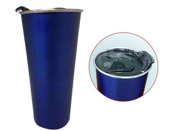 Stylish coffee mug with sliding lid made out of stainless steel