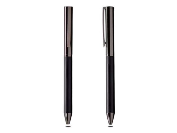 Bullet gun metal colour black pen with silicon grip and a chrome finish for corporate gifitng or event gift sets in DUBAI