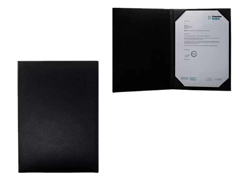 A4 size Premium black Certificate holder made out of Leather and velvet inside available in Dubai Abu Dhabi UAE