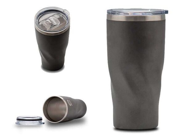 matt grey wrambler 500 ml stainless steel double wall mug with transparent lid with silicon ring corporate gift drinkware in dubai
