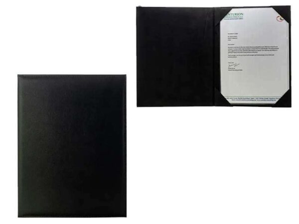 A4 size standard black Certificate holder made out of Leather and velvet inside available in Dubai Abu Dhabi UAE