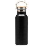 Spry 500 ml Stainless steel water bottle flask with handle and bamboo lid in Black colour