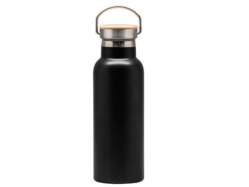 Spry 500 ml Stainless steel water bottle flask with handle and bamboo lid in Black colour
