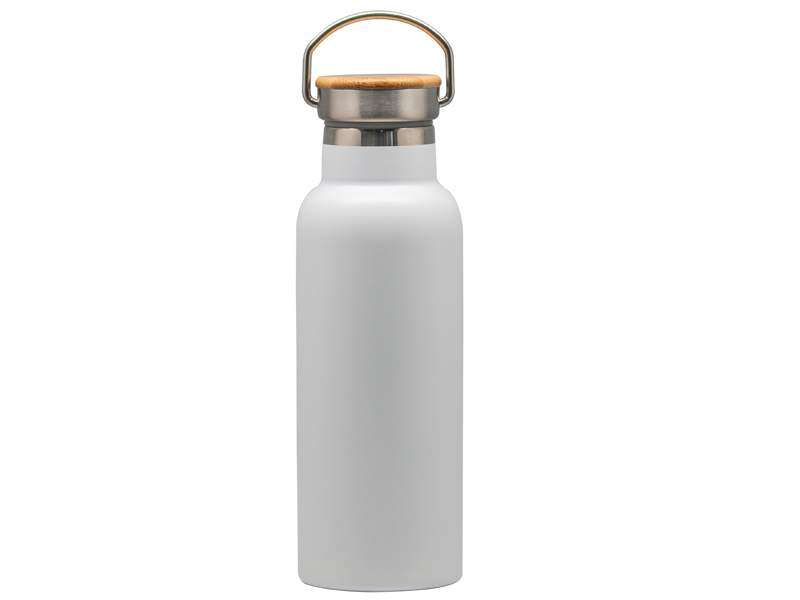 Spry 500 ml Stainless steel water bottle flask with handle and bamboo lid in White colour