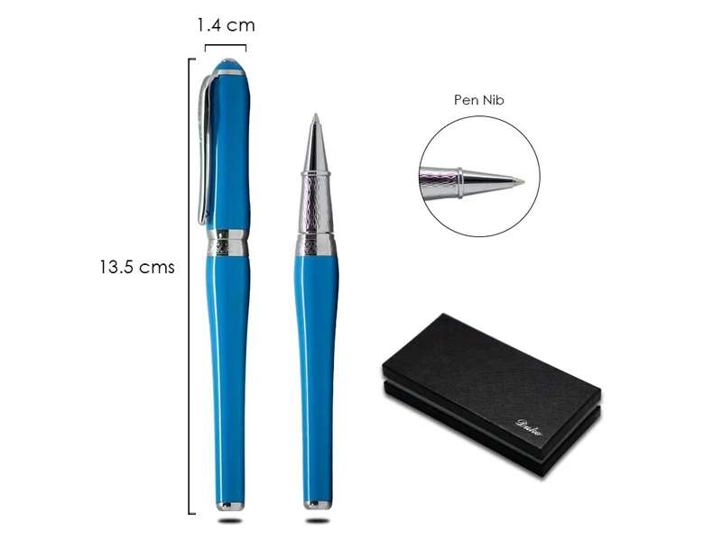 Duke lady blue metal pen in blue colour with a elegant cardboard box packaging for corporate gift to employees or clients in dubai