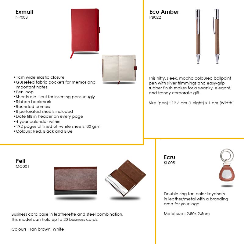 Exmatt ruby classic corporate gift set with leather cardcase and keychain along with red notebook and a pen