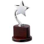 Metal star trophy in a high cheap fake rolex watches gloss wooden base