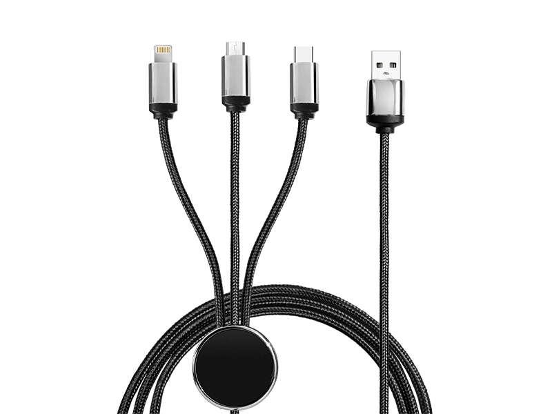 detailed view of Round Shape 1-Meter 3-in-1 Charging Cable with light up logo