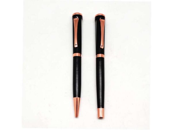Penset12 Black with Copper color metal pen set of ball pen and roller pen for corporate gifting or promotional giveaway in Dubai