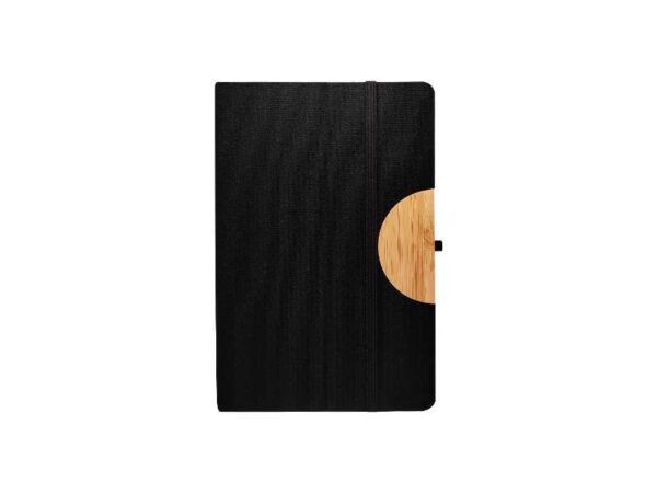 Caro - A5 size Notebook with Foldable Cover in Black Fabric with a touch of bamboo material.