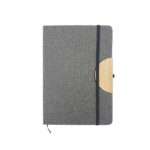 Caro - A5 sized notebook with mobile phone holder in grey color, ideal for students, professionals, and multitaskers, corporate gifts