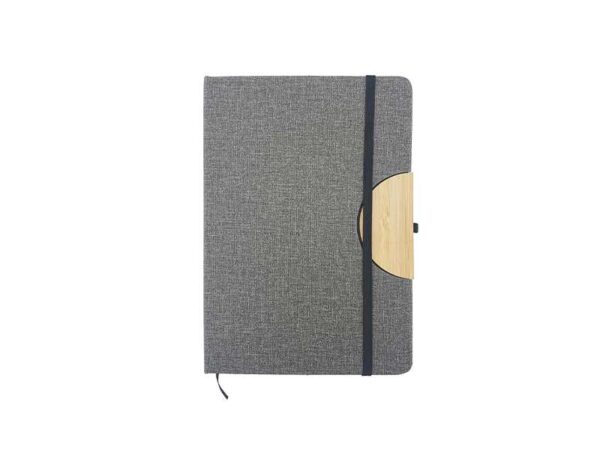 Caro - A5 sized notebook with mobile phone holder in grey color, ideal for students, professionals, and multitaskers, corporate gifts