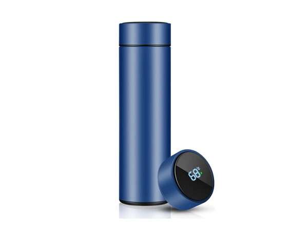 Flacon-blue, stainless steel bottle with a temperature display. Corporate gifts and promotional giveaways in Dubai