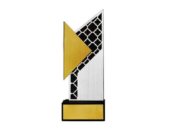 Triglo - Silver and gold foil trophy with a black base. Perfect for school awards, sports events, employee gifts, and more.