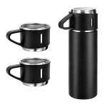 Flask set - Double-wall stainless steel vacuum flask set with three stainless steel cups, Corporate gifts trading in Dubai