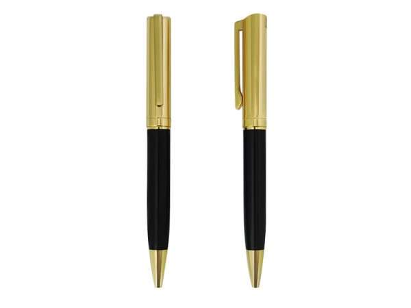 Onyx black colour metal pen with golden trimmings for corporate gifting