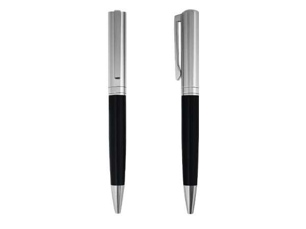 Onyx black colour metal pen with silver trimmings for corporate gifting