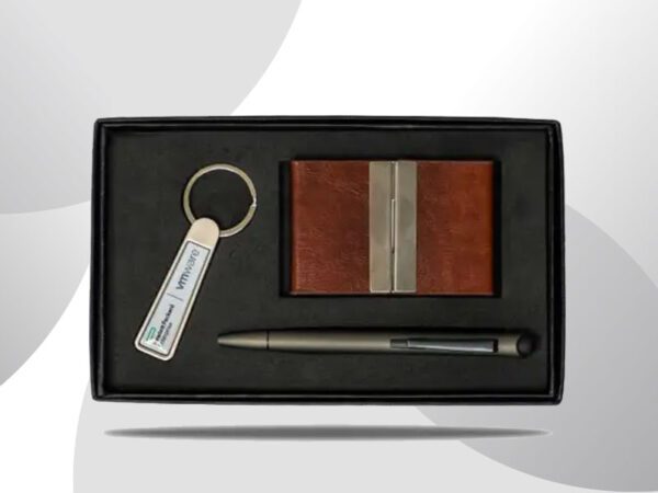 <b>Flexet Cardcase set</b>  With leatherette Card case metal body ball point pen &silver coloured keychain