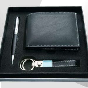 3pc Wallet set with leather wallet, keychain and leather look pen
