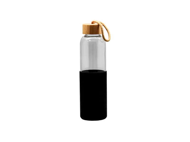 Glass water bottle with bamboo cap and sleeve