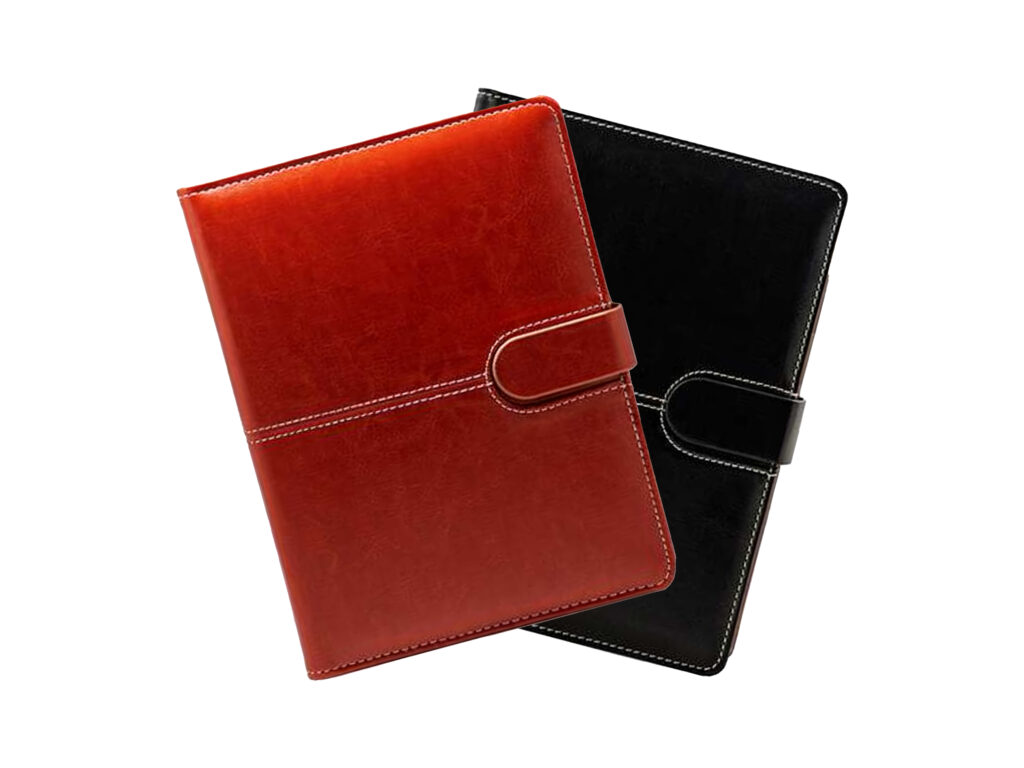 Leather notebooks with clasps, red and black