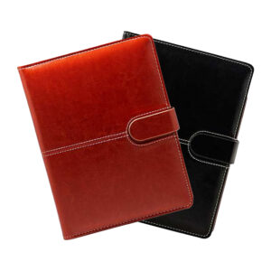 Leather notebooks with clasps, red and black