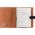 Open 2026 business diary with leather cover.