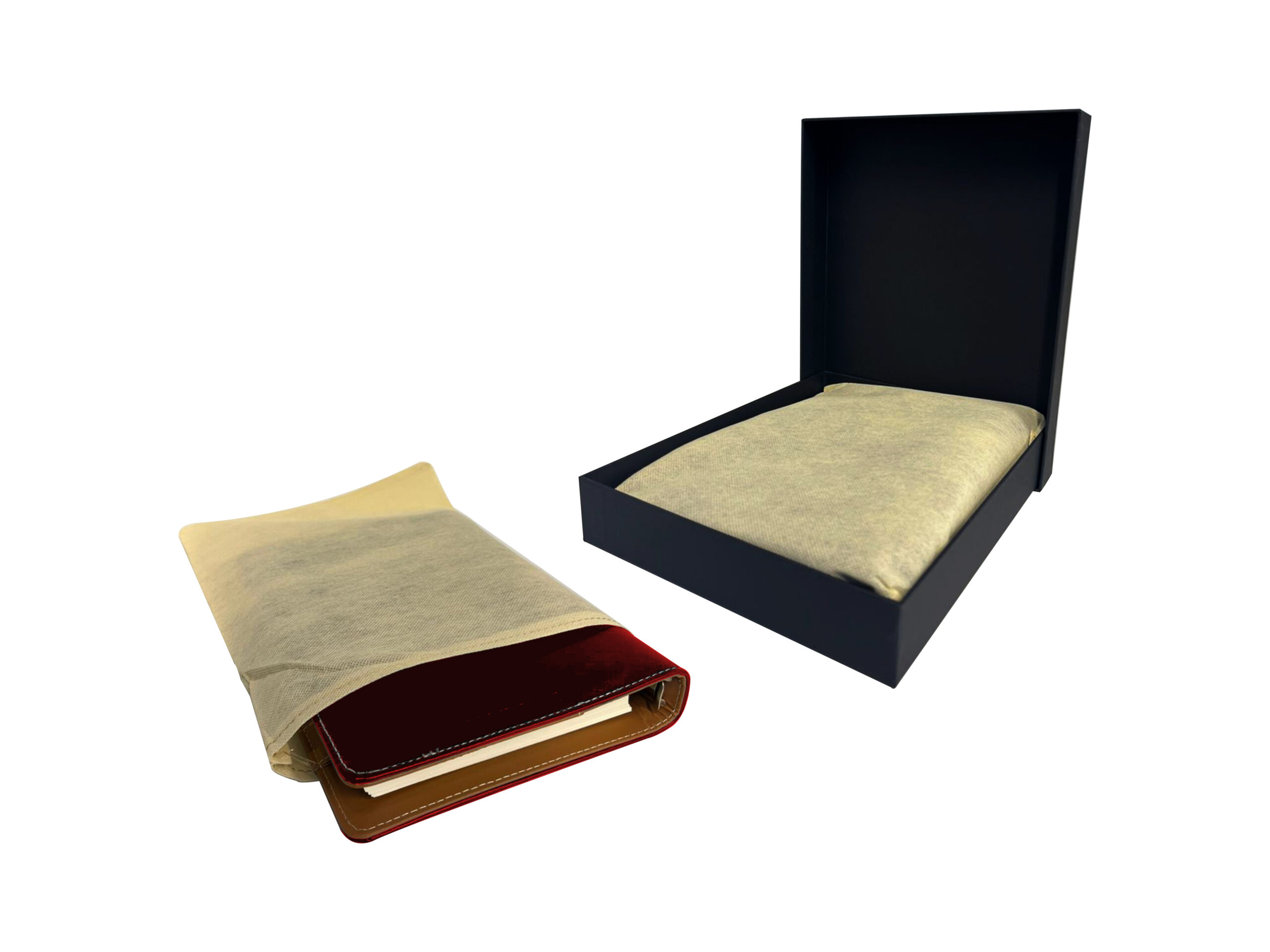 Leather notebook with cloth cover and box