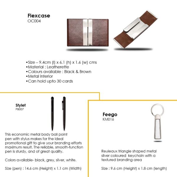 <b>Flexet Cardcase set</b>  With leatherette Card case metal body ball point pen &silver coloured keychain - Image 2