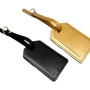 Black and gold leather luggage tags