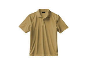Tan polo shirt, short sleeves, front view