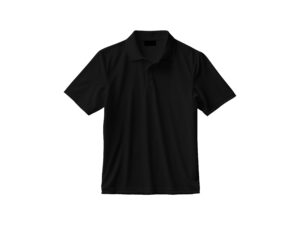 Black short-sleeve polo shirt on white background.