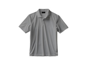 Gray short-sleeve polo shirt on display.