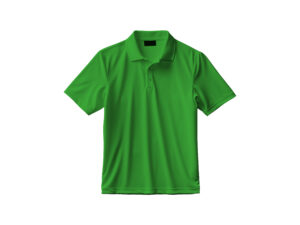 Green short-sleeve polo shirt on white background