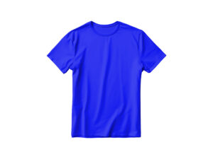 Plain blue t-shirt on white background.