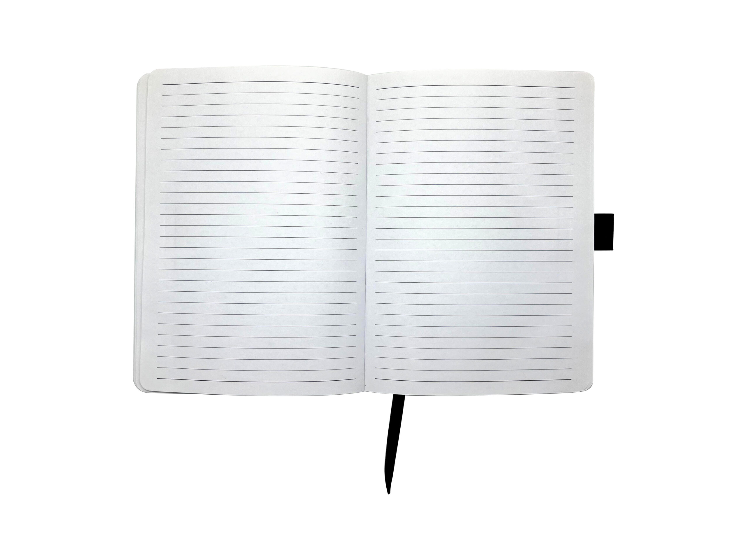 Open lined notebook with bookmark.