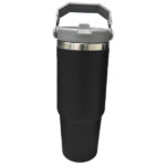 Black insulated travel mug with handle