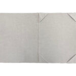 Open gray book cover with corner flaps
