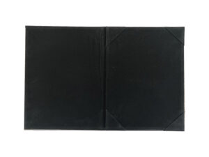 Open black leather photo album cover