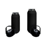 Black insulated water bottles with lids.