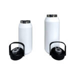 Two white water bottles with lids