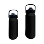 Two black insulated water bottles, different sizes