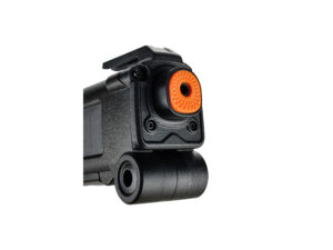 Close-up of toy gun barrel with orange tip