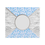 Blue and white decorative envelope with swirling patterns.