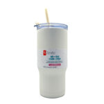 White insulated travel mug with straw