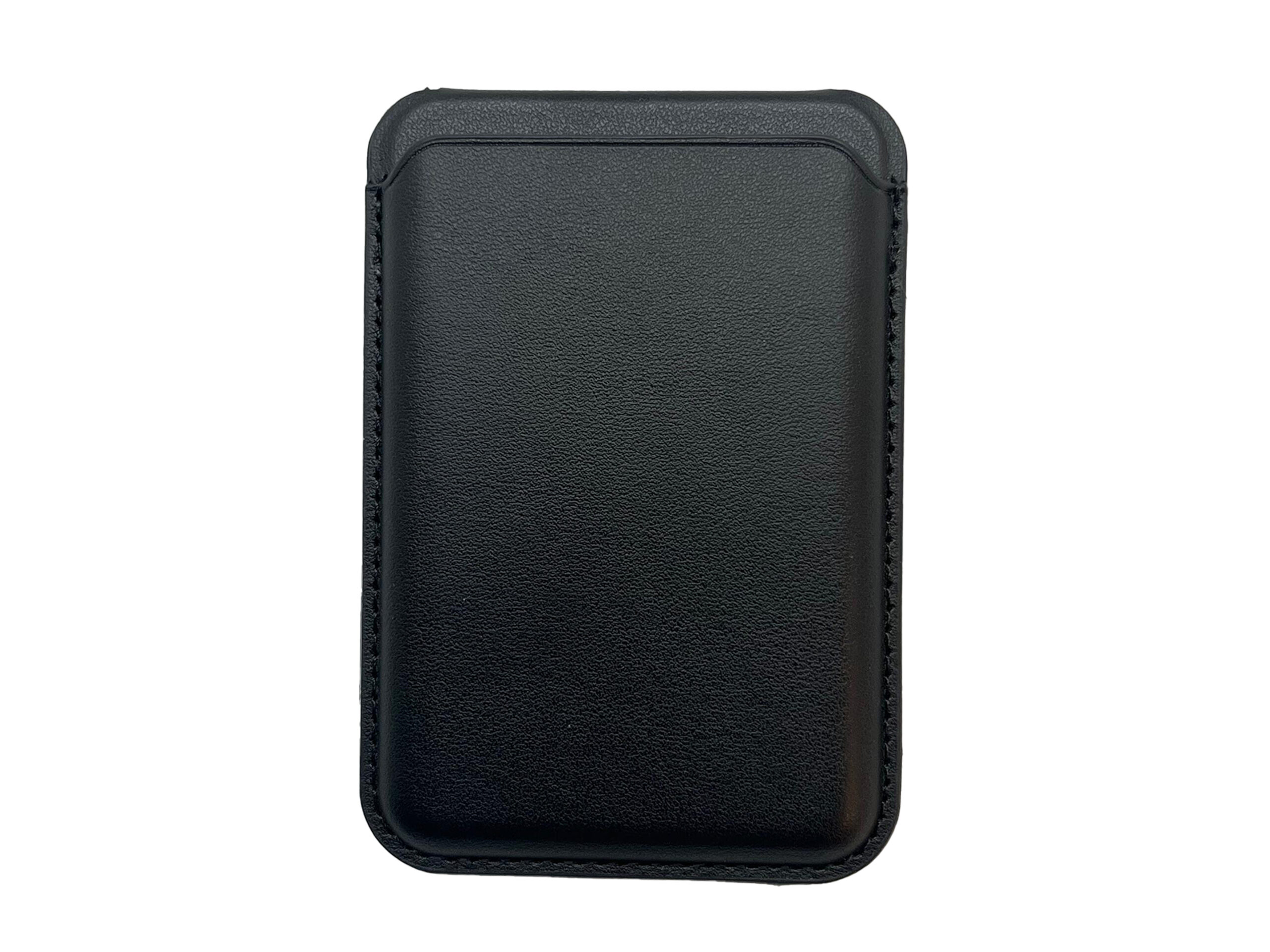 Black leather minimalist wallet, front view